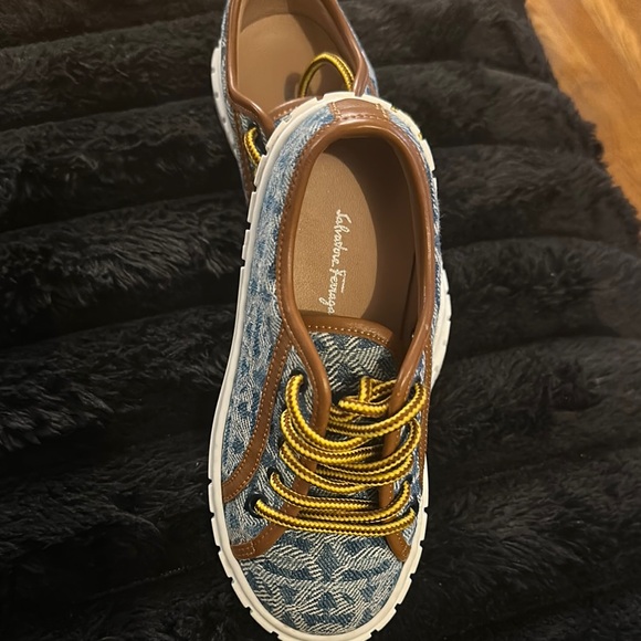 Salvatore Ferragamo Denim and Brown Sneakers